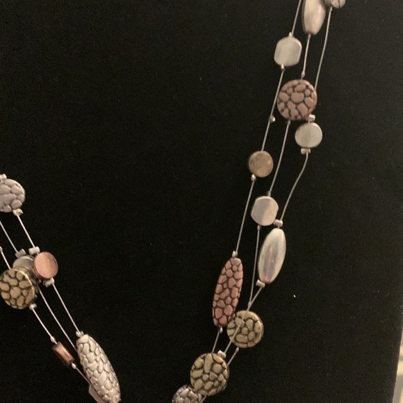 Silver Gold Copper Tone Beaded Wire Necklace Boho hammered circles pendant 20.5” - Picture 12 of 14